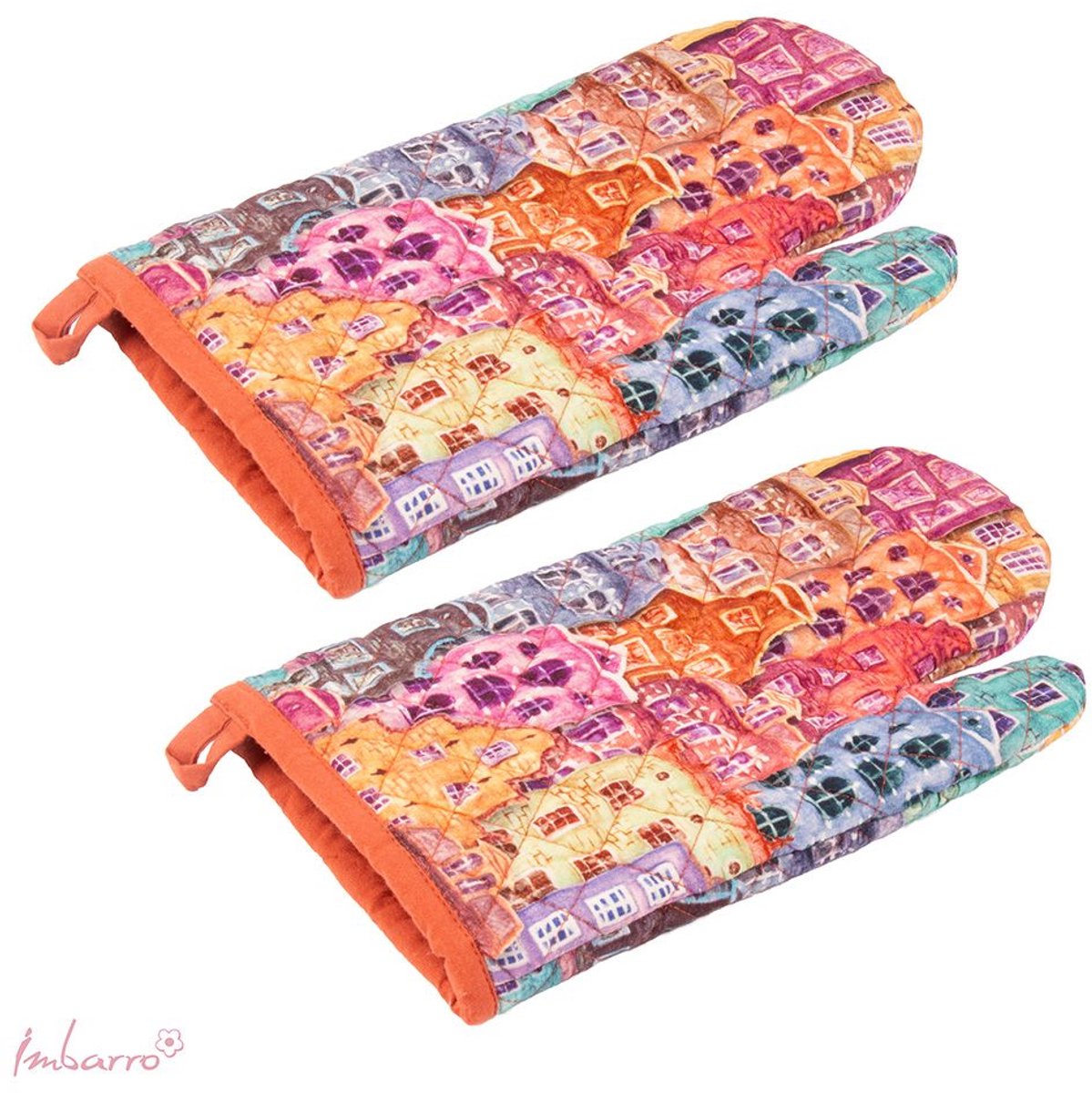 Imbarro Ovenwanten HomeSweetHome – 100% Katoen – Set van 2 – Handmade – 30 x 17 cm – Multi
