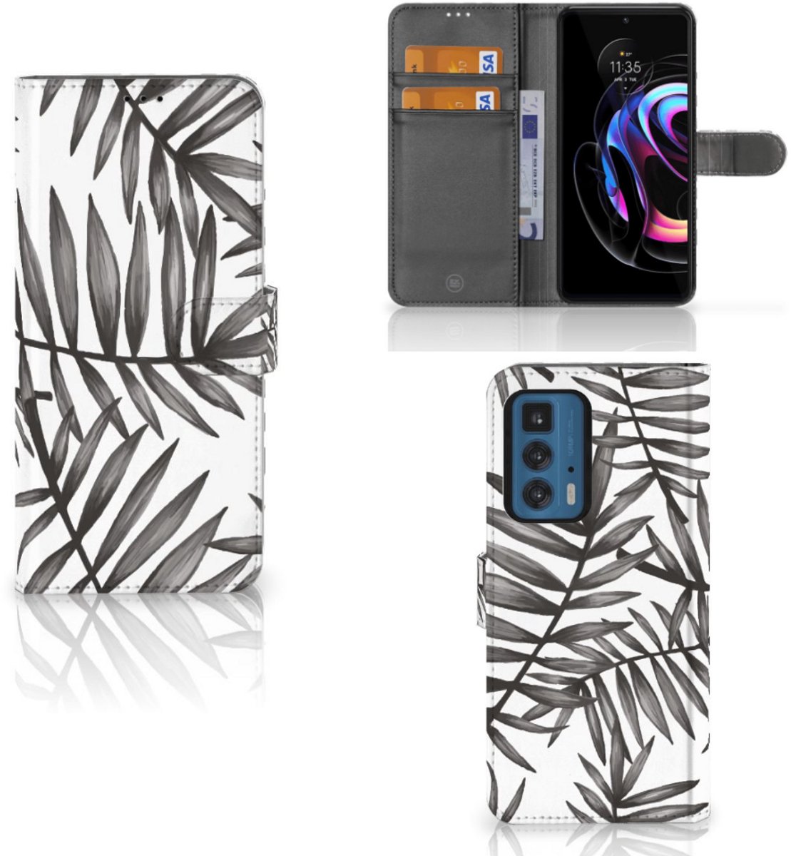 Motorola Edge 20 Pro Hoesje Leaves Grey