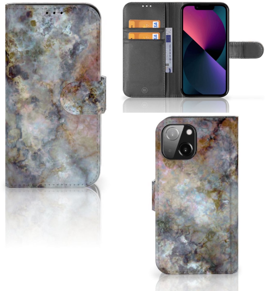 iPhone 13 Mini Bookcase Marmer Grijs