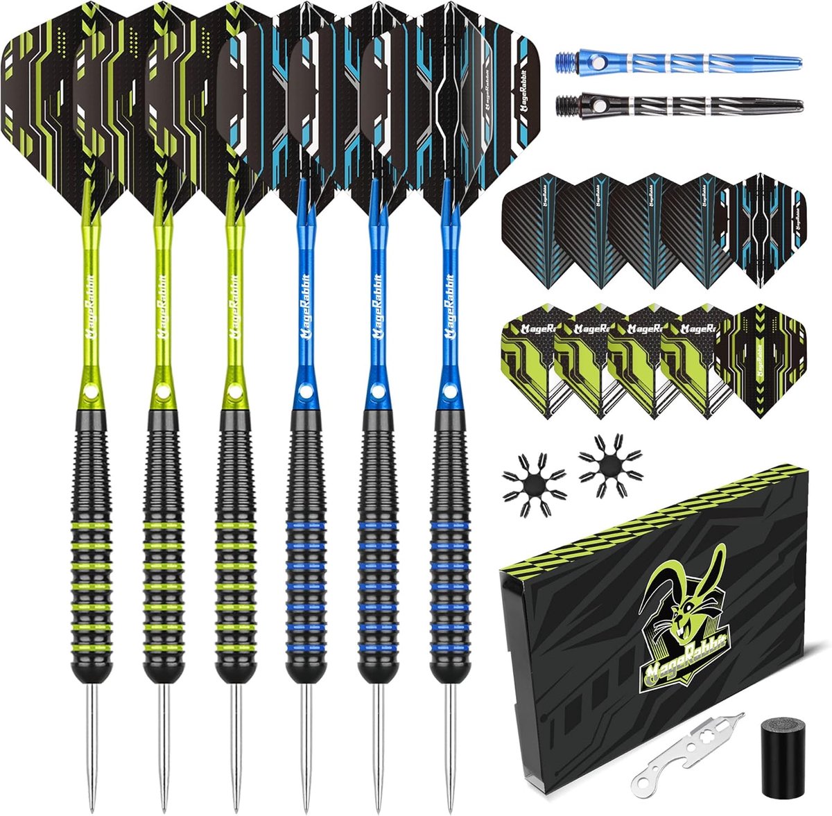 Professionele Darts Set met Metalen Punt - 6 Stuks, 22 g, Toernooikwaliteit met Extra 16 Flights, 8 Schachten en Slijper - Complete Accessoireset voor Competitie