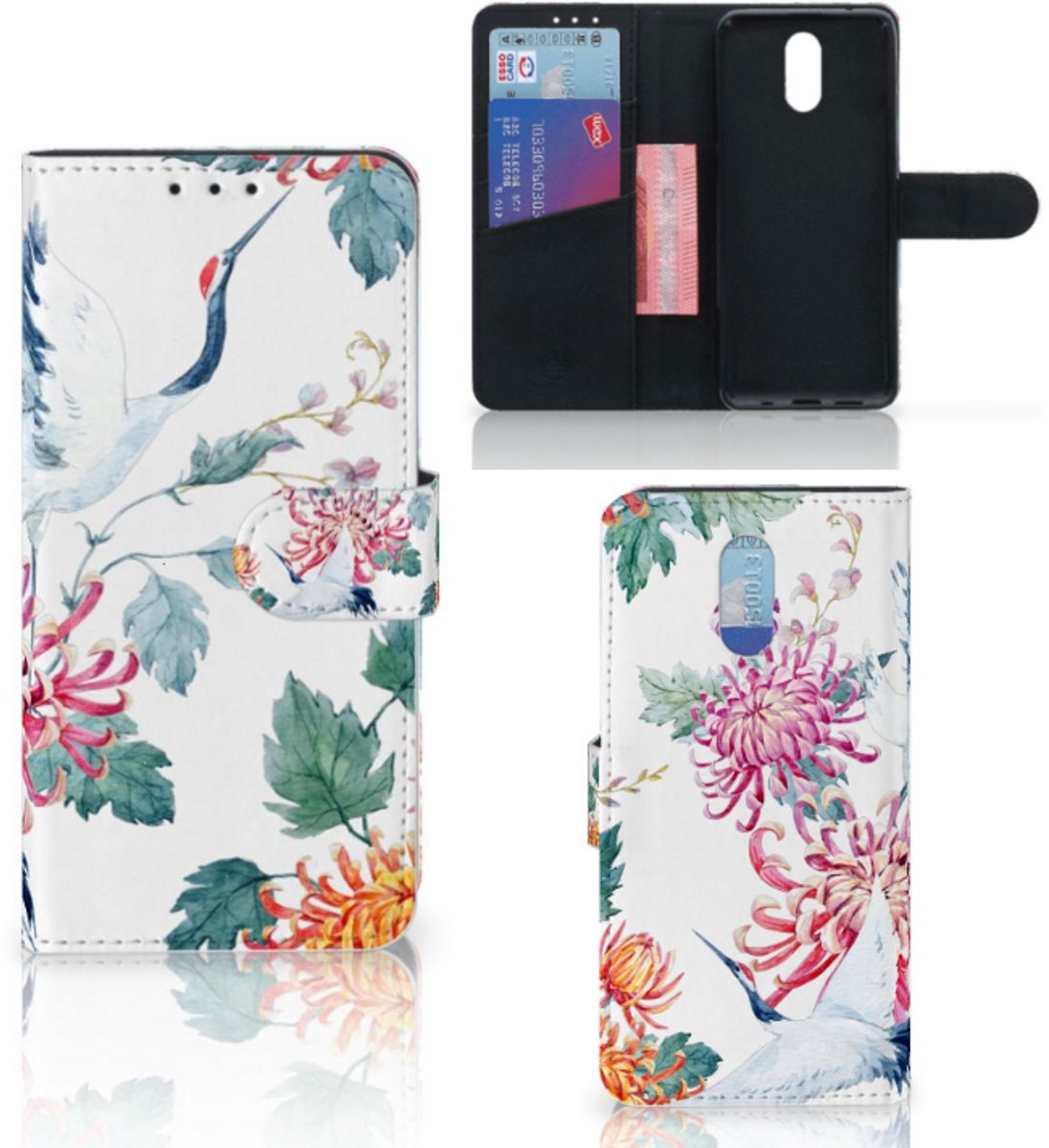 Book Case voor Nokia 2.3 Telefoonhoesje met Pasjes Bird Flowers
