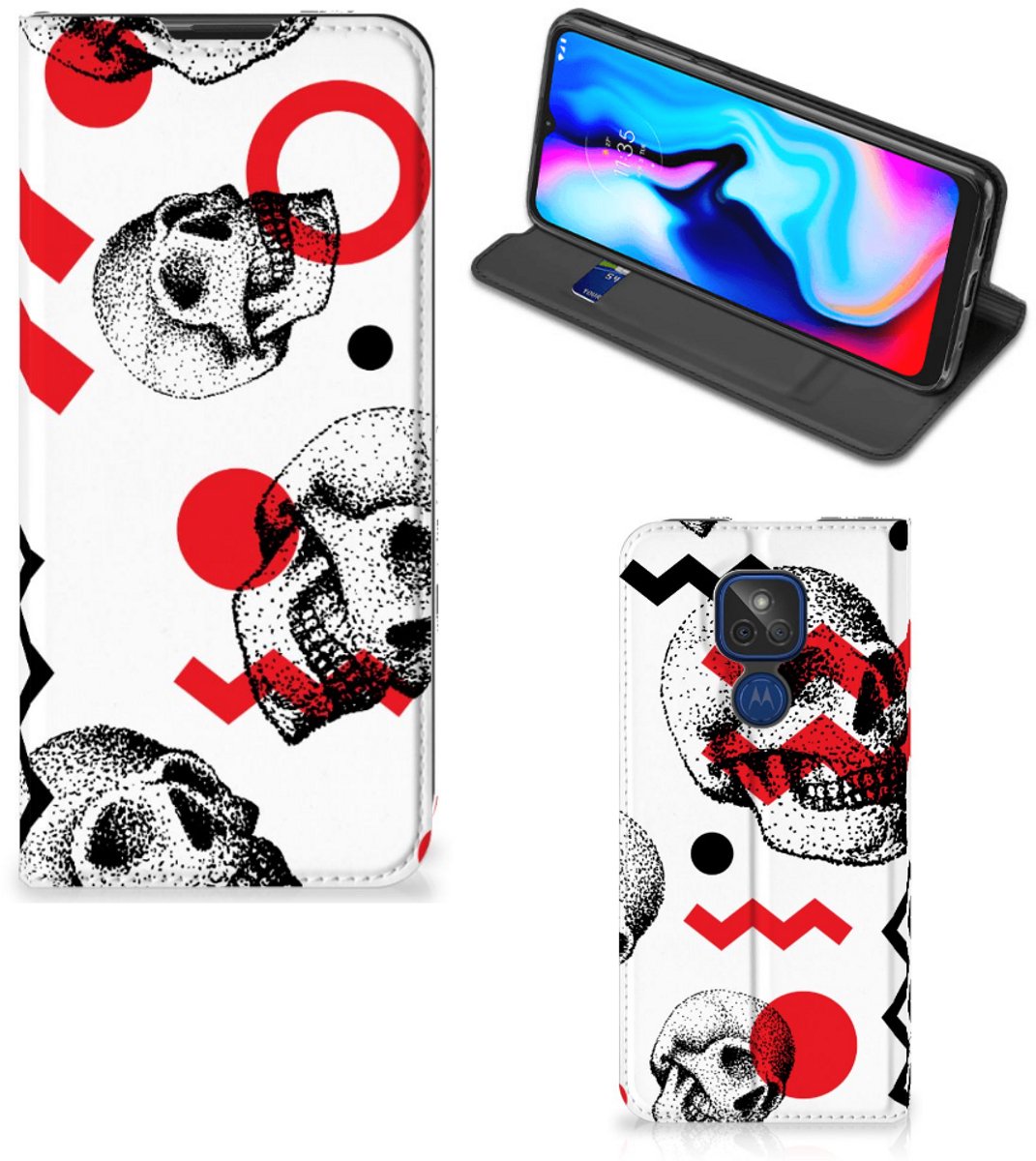 Mobiel BookCase Motorola Moto G9 Play Skull Red