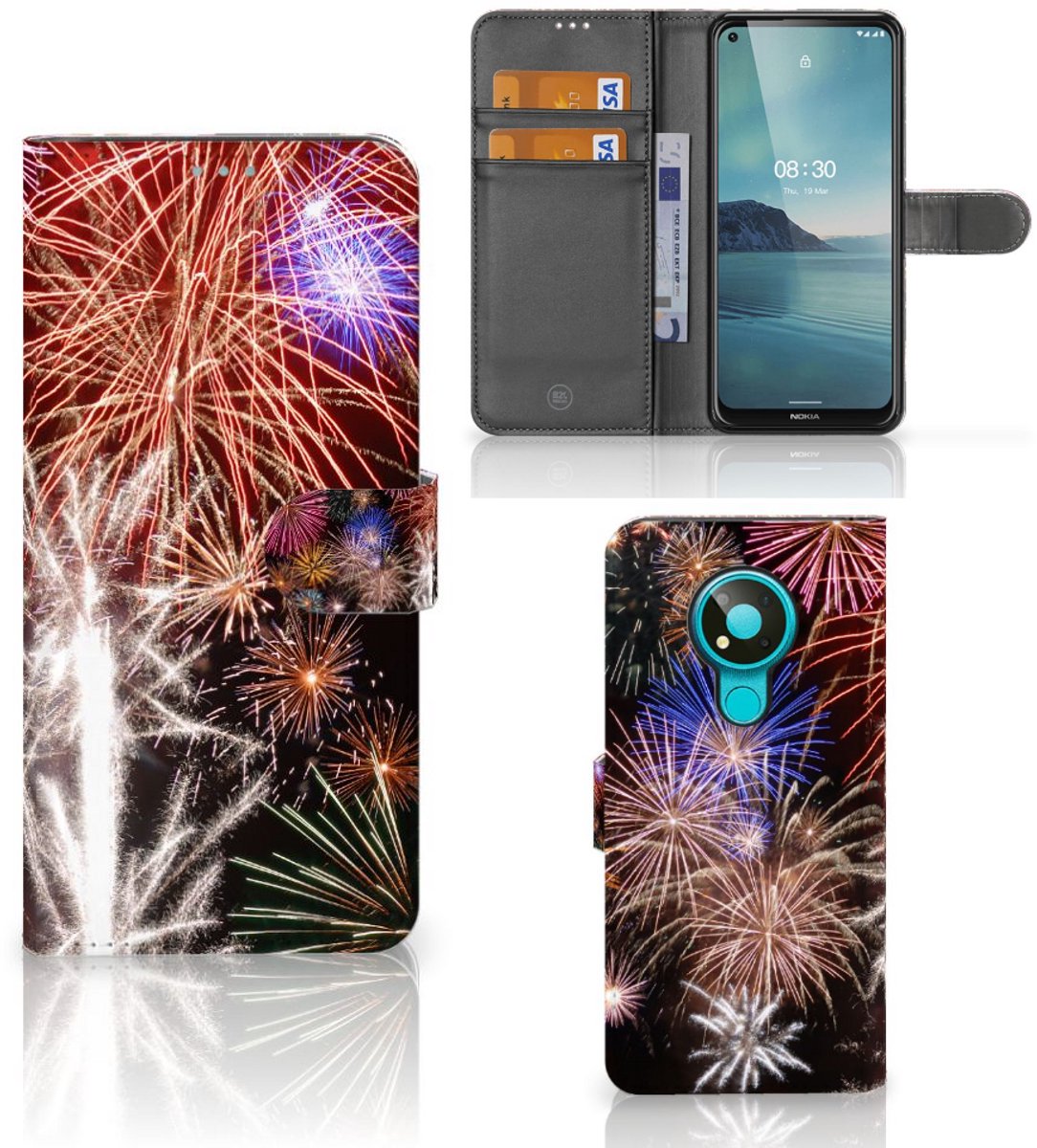 Nokia 3.4 Wallet Case met Pasjes Vuurwerk