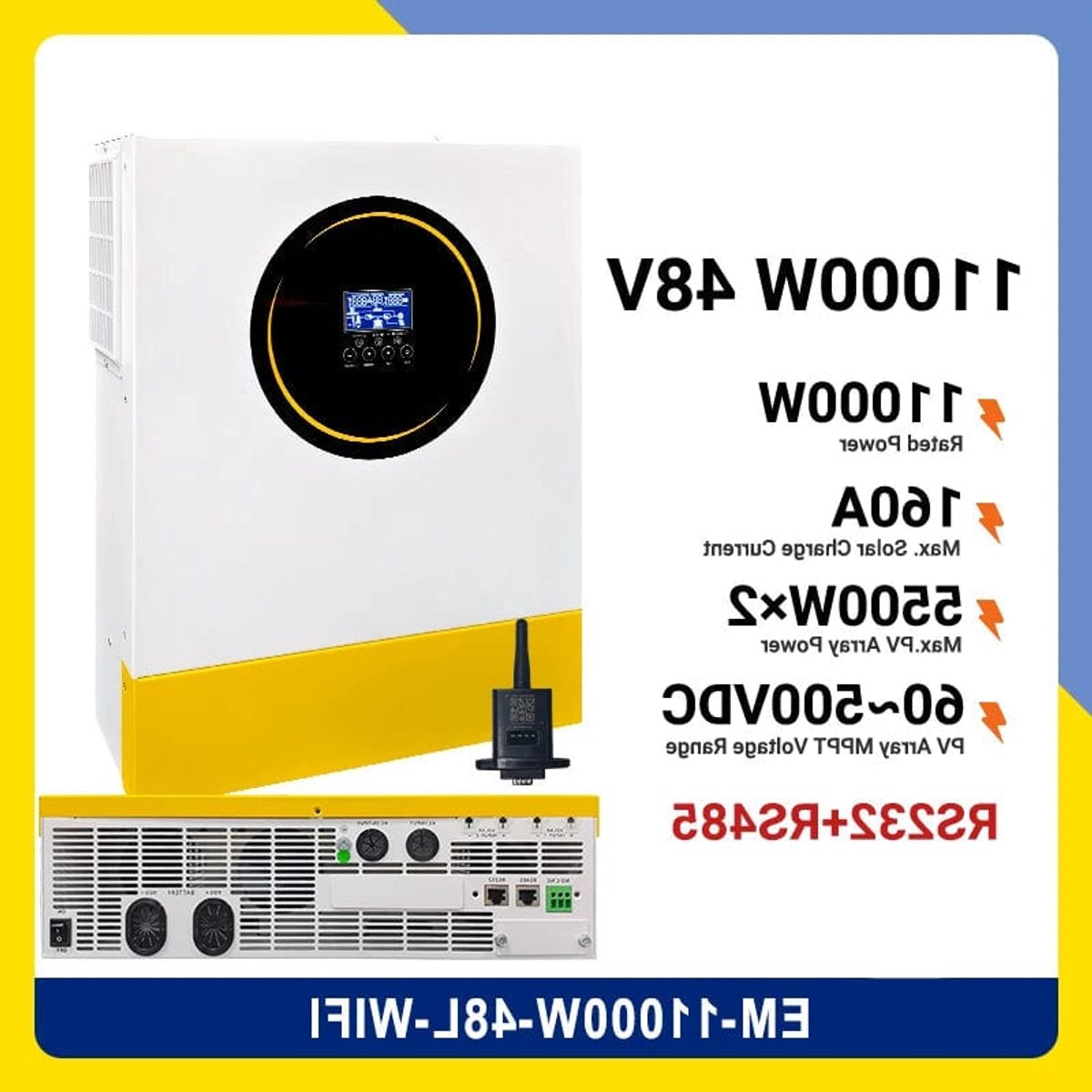 Hybride Zonne-Omvormer – Solar Omvormer – Zonnestroomomvormer – Netgekoppelde Inverter – Off-Grid Omvormer – 11 KW Vermogen – Mppt Laadregelaar & WiFi Monitoring