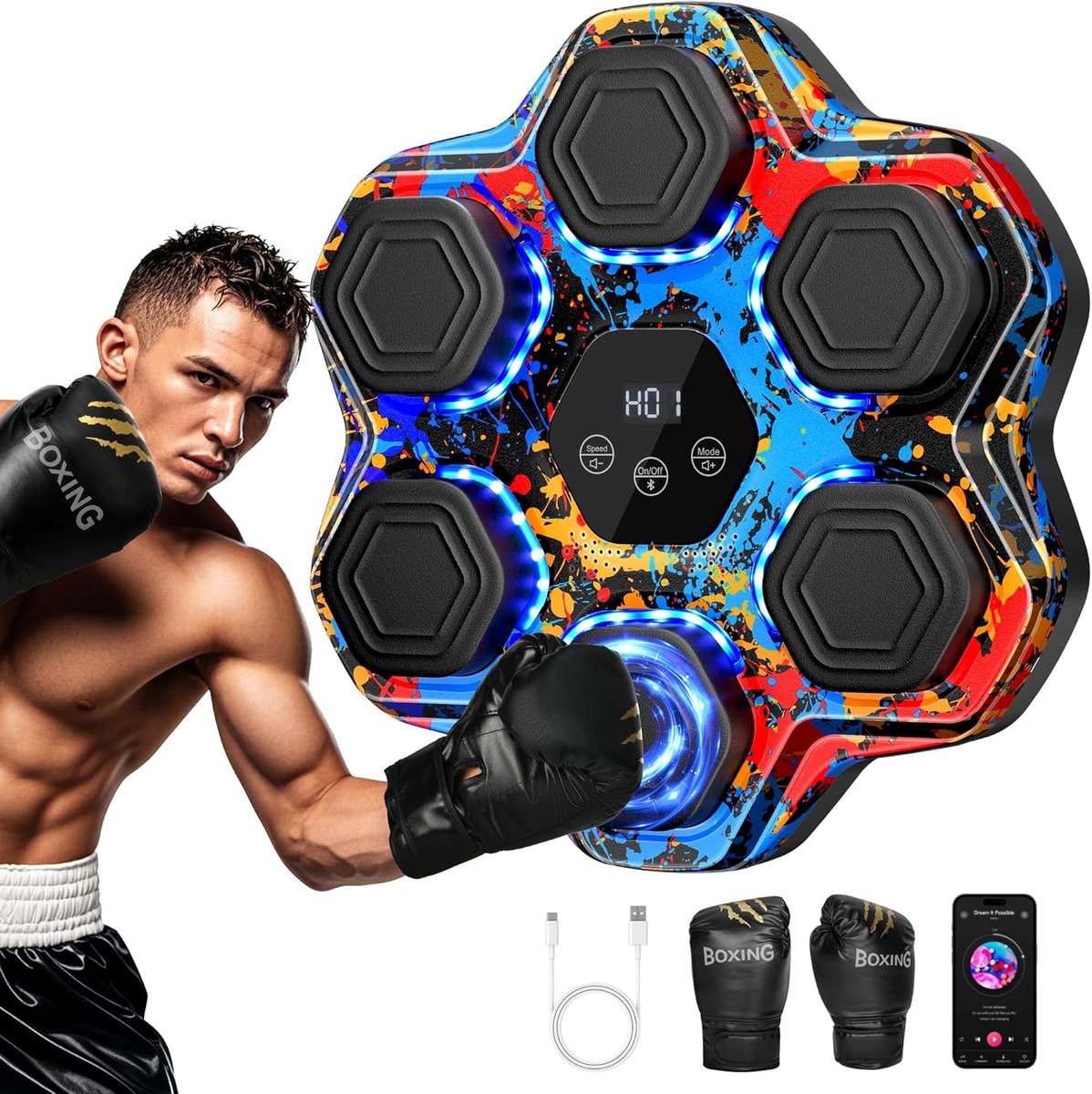 Slimme Bluetooth Boksmachine - Wandgemonteerde Muziek Ponsen Trainer voor Kinderen en Volwassenen
