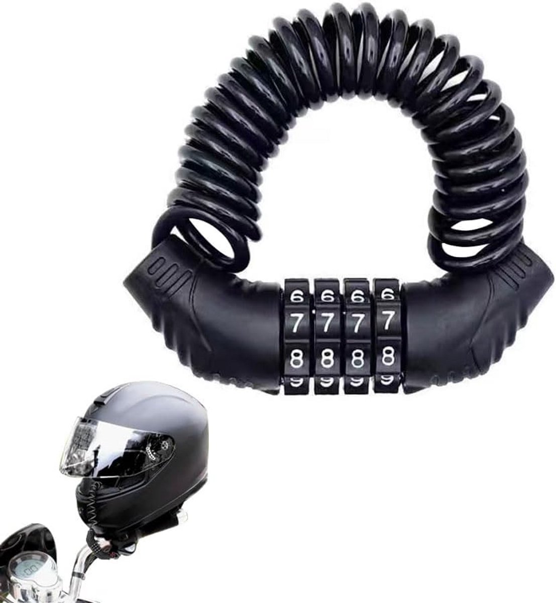 Fietsslot en Helmslot 150 cm met Cijferslot - Kabelslot voor Fietshelm, Motorhelm, en Snowboard