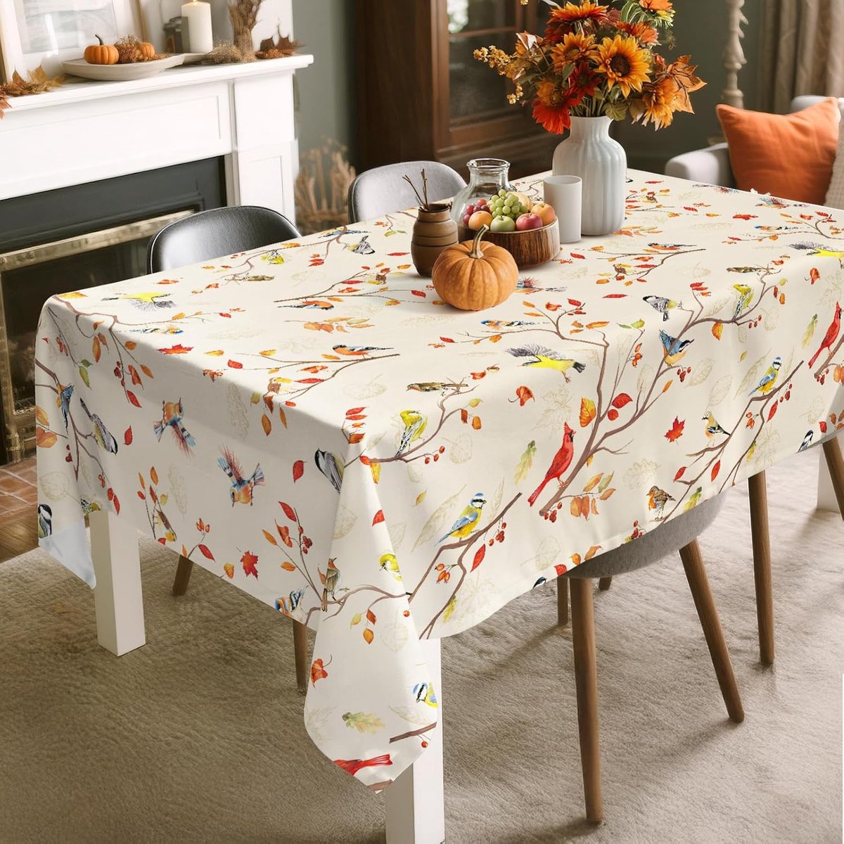 Vogeltak tablecloth met esdoornblad - waterdicht en vlekbestendig