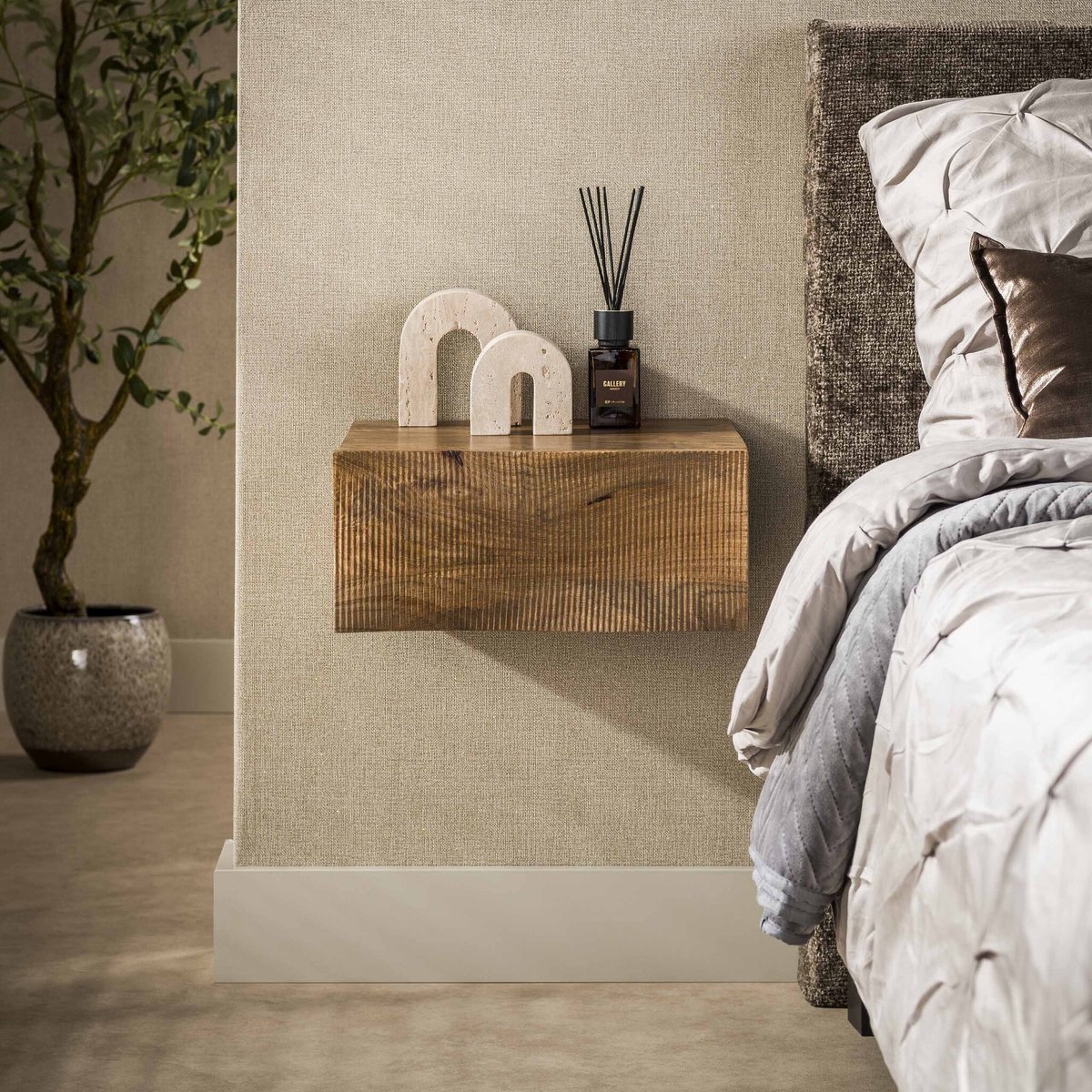 PS-Collection Zwevend Nachtkastje Ocean Mango Hout Zand - nachtkast, nachtkastje, nachtkastjes, nachtkastjes industrieel, nachtkastje hout, nachtkastjes modern, nachtkastje zwevend