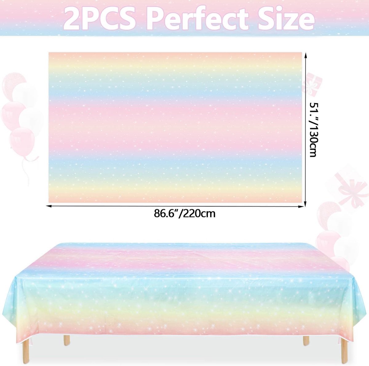 Pastel Regenboog Tafelkleden 220x130cm - Set van 2 voor Feestjes