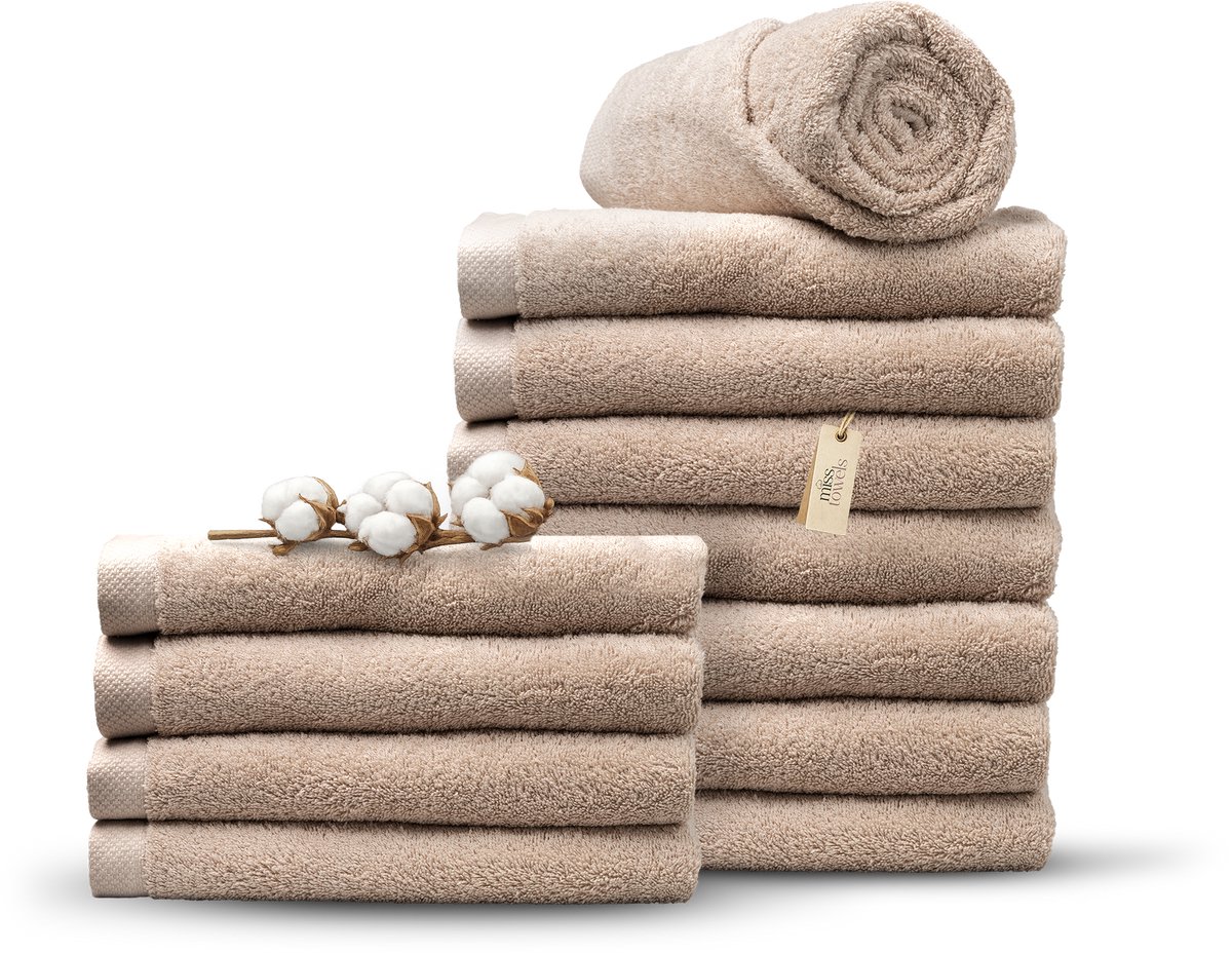 Miss Towels 70x140 Badlakens Set 12 st. - 5 sterren Hotelkwaliteit - Badtextiel - Luxe Badhanddoeken - Zachte Badlakens - Camelbruin - Made in Portugal
