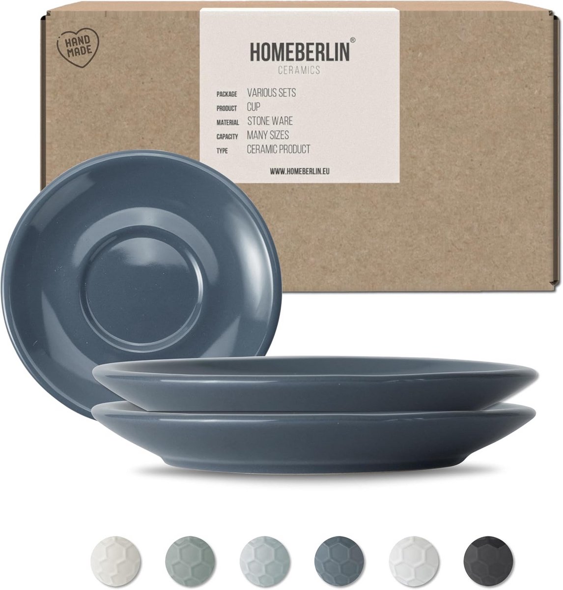 Design Schotelset voor 200ml Cappuccino Kopjes - 2 Stuks Aardewerk Blauw