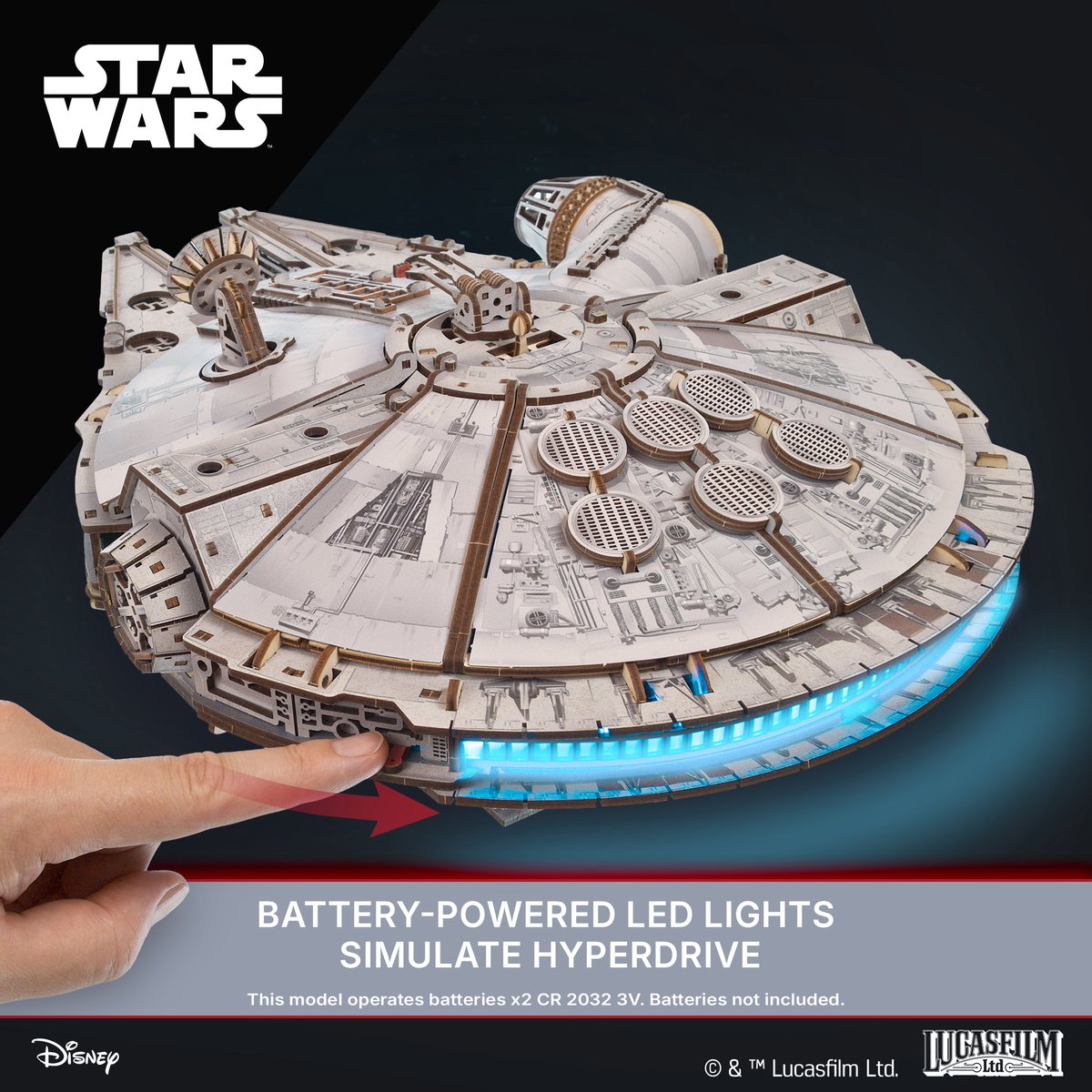 UGEARS 3D Modelbouw - Millenium Falcon - Star Wars - Mechanisch Bouwpakket Hout - Educatief Speelgoed — afbeelding 5