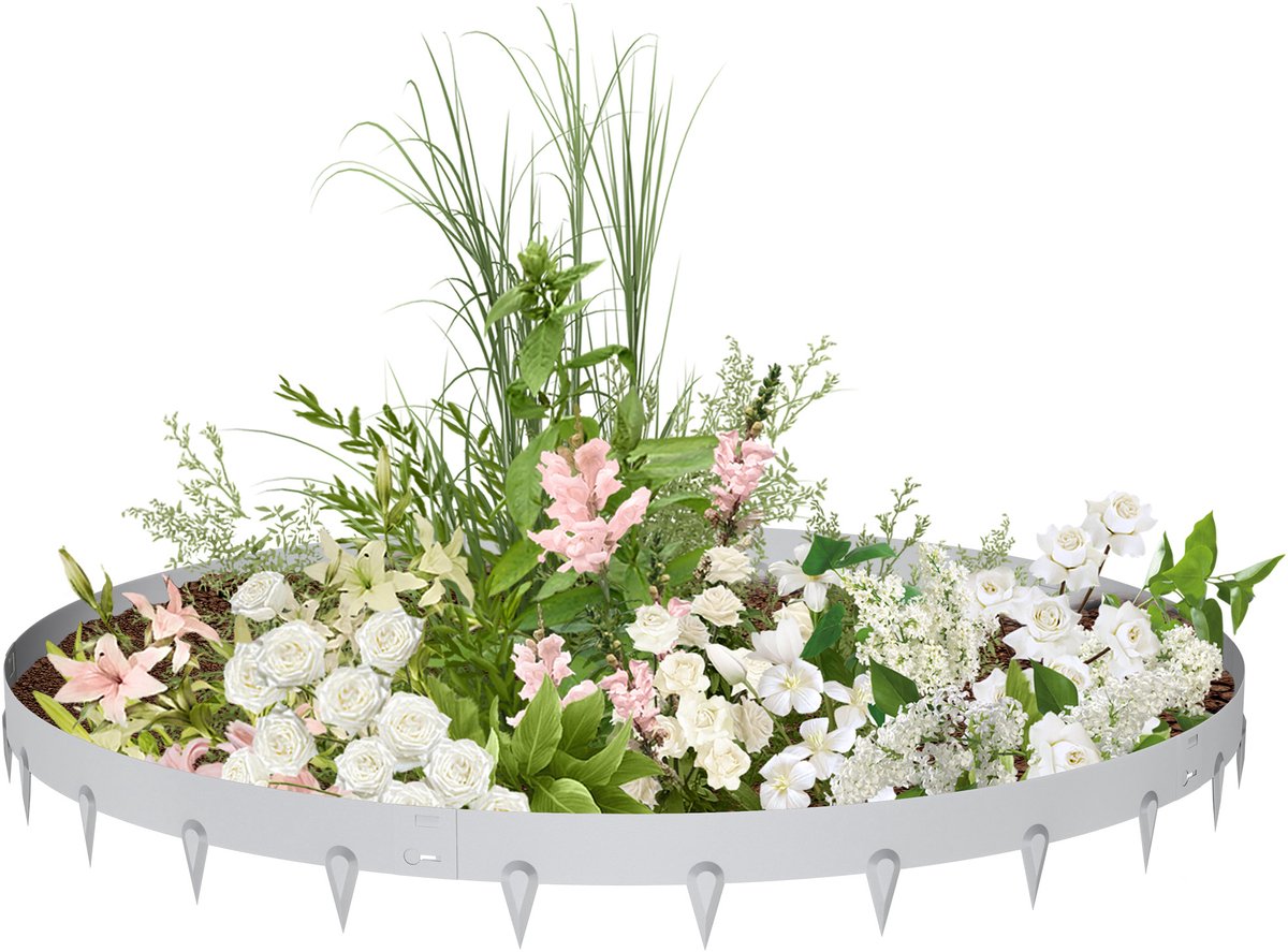ACXIN Gazonrand - Metalen Bloembed Rand - Gegalvaniseerd en Roestbestendig - Flexibele Tuinrand voor Bloembed en Tuinpad - Zilver - 16x106 cm - 5 Stuks