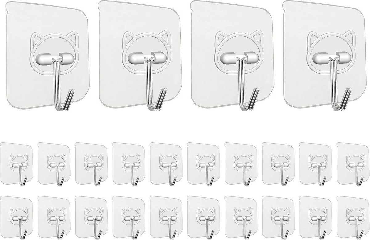 Set van 24 Zware Zelfklevende Haken RVS, Waterdicht voor Keuken en Badkamer