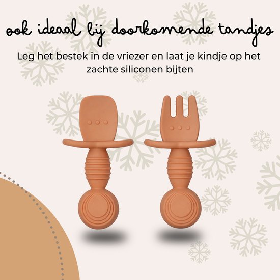 Jikkies® - Siliconen Kinderbestek Set - Baby Bestek - Lepel & Vork - Taupe - Veilig - Duurzaam - Kindvriendelijk - 100% Siliconen - Vaatwasserbestendig - Magnetronbestendig - Oefenbestek - Ergonomisch Bestek - Kraamcadeau van Jikkies — afbeelding 5
