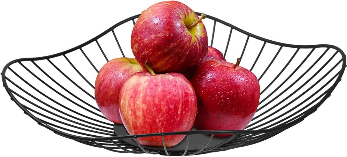 Moderne zwarte metalen fruitmand 30 x 30 x 6,5 cm voor fruit en groenten