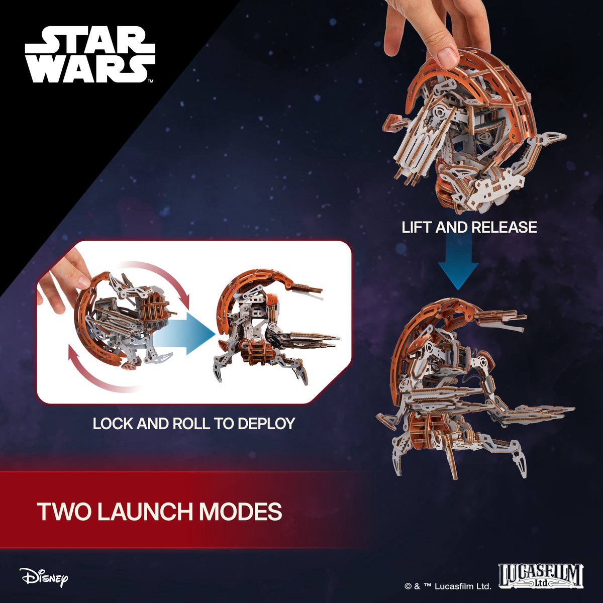 UGEARS 3D Modelbouw - Droideka™ - Star Wars - Mechanisch Bouwpakket Hout - Educatief Speelgoed — afbeelding 16