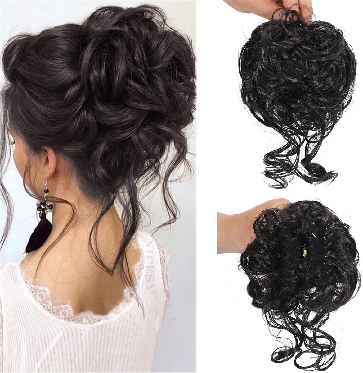 Rommelige Knot Clip-in Haarstuk voor Golvend en Krullend Haar