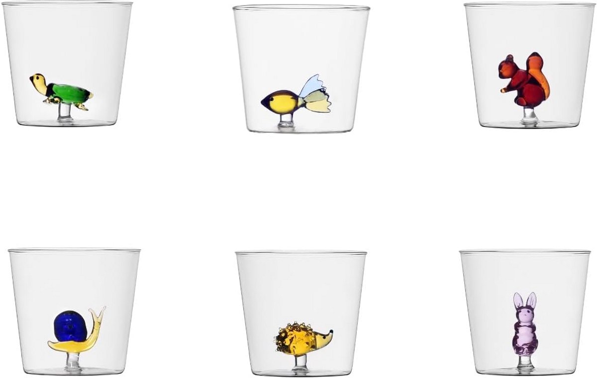 Set van 6 waterglazen met dierenmotieven voor een speelse tafelsetting