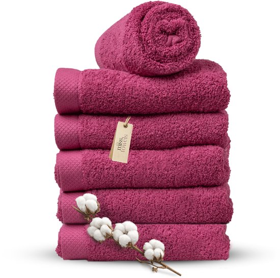 Miss Towels 50x100 Handdoeken Set 6 st. - 5 sterren Hotelkwaliteit - Badtextiel - Luxe Badhanddoeken - Zachte Badlakens - Fuchsia - Made in Portugal