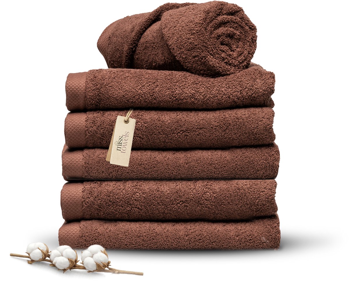 Miss Towels 70x140 Badlakens Set 6 st.- 5 sterren Hotelkwaliteit - Badtextiel - Luxe Badhanddoeken - Zachte Badlakens - ChocoladeBruin - Made in Portugal