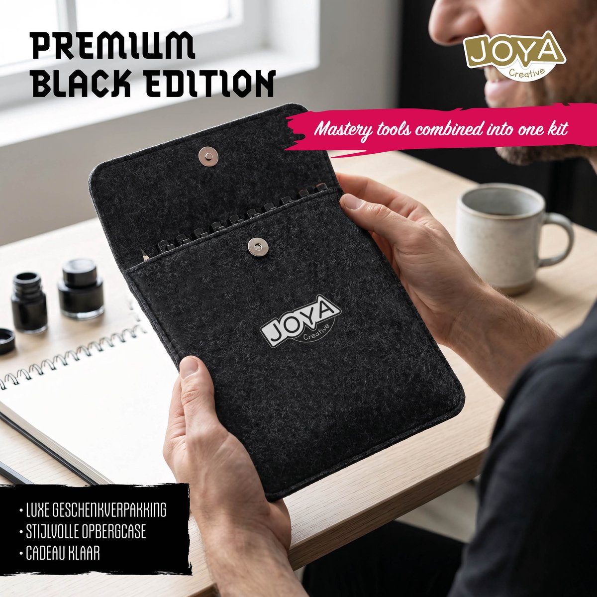 Joya Creative Fineliners Zwart Set - 10 Fineliners met Verschillende Diktes - Pen Case - Schetsboek - Brush Pen - Handlettering en Manga Tekenen — afbeelding 3