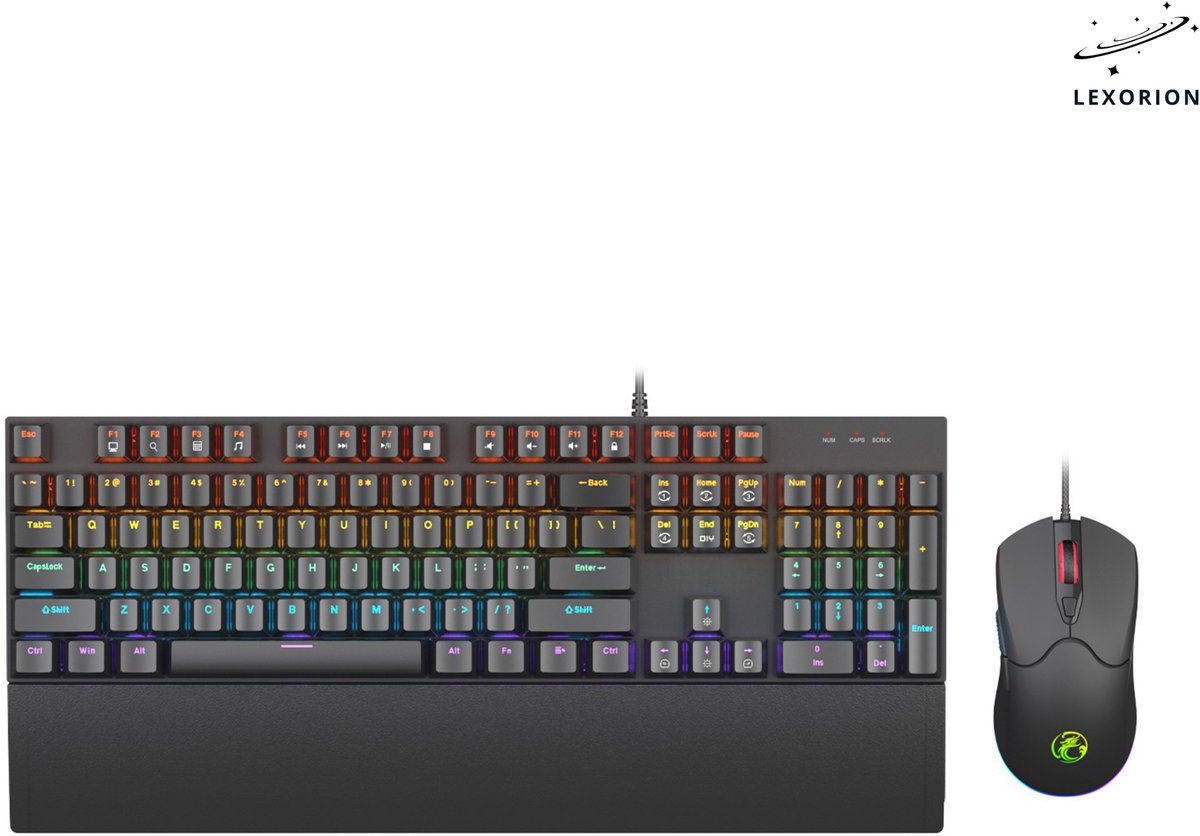 Lexorion Forge Mechanische Gaming Toetsenbord- en Muiscombinatie – RGB Verlicht Toetsenbord met High-Precision Gaming Muis voor PC - Zwart