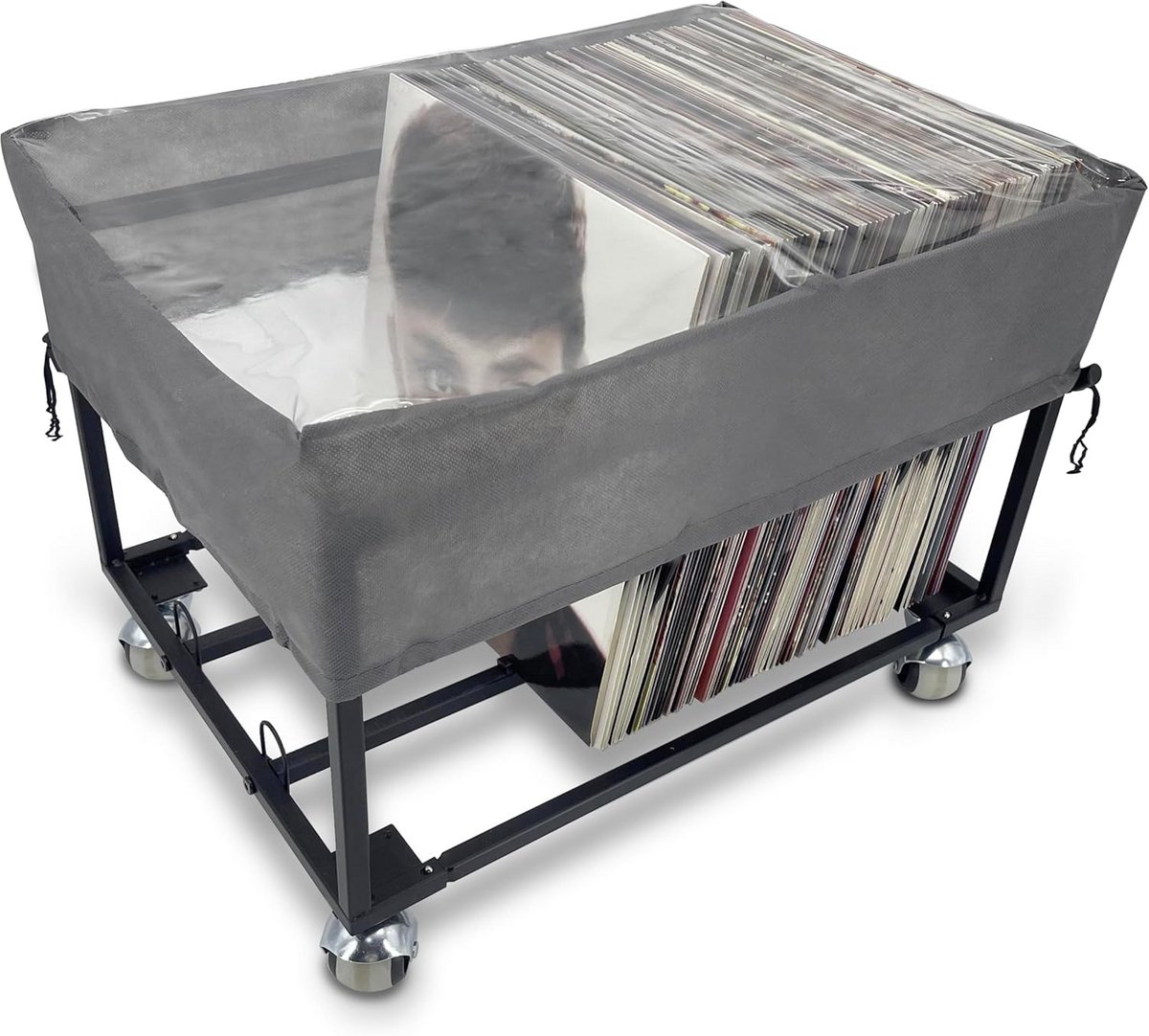 Vinyl Record Storage Organizer met Wielen - Kapaciteit tot 100 LP - Stevige Metalen Structuur - Zwart