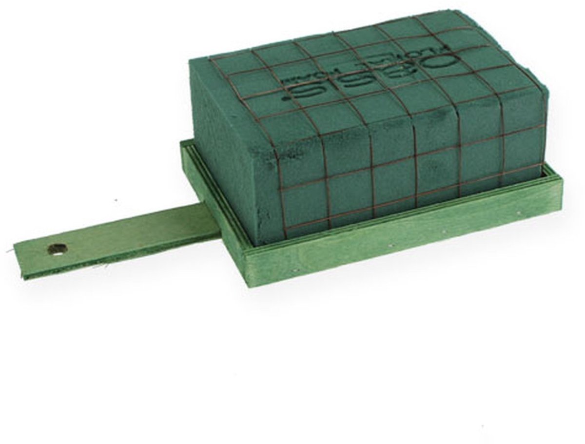 Steekschuim baksteen groen metaal hout 4 stuks arrangement basis