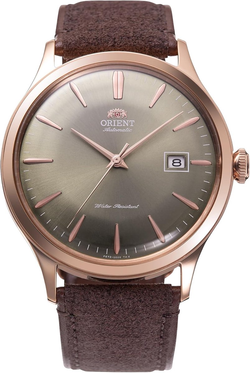 Casual Herenhorloge 42 mm in Roségoud met Bronskleurige Wijzerplaat en Leren Band