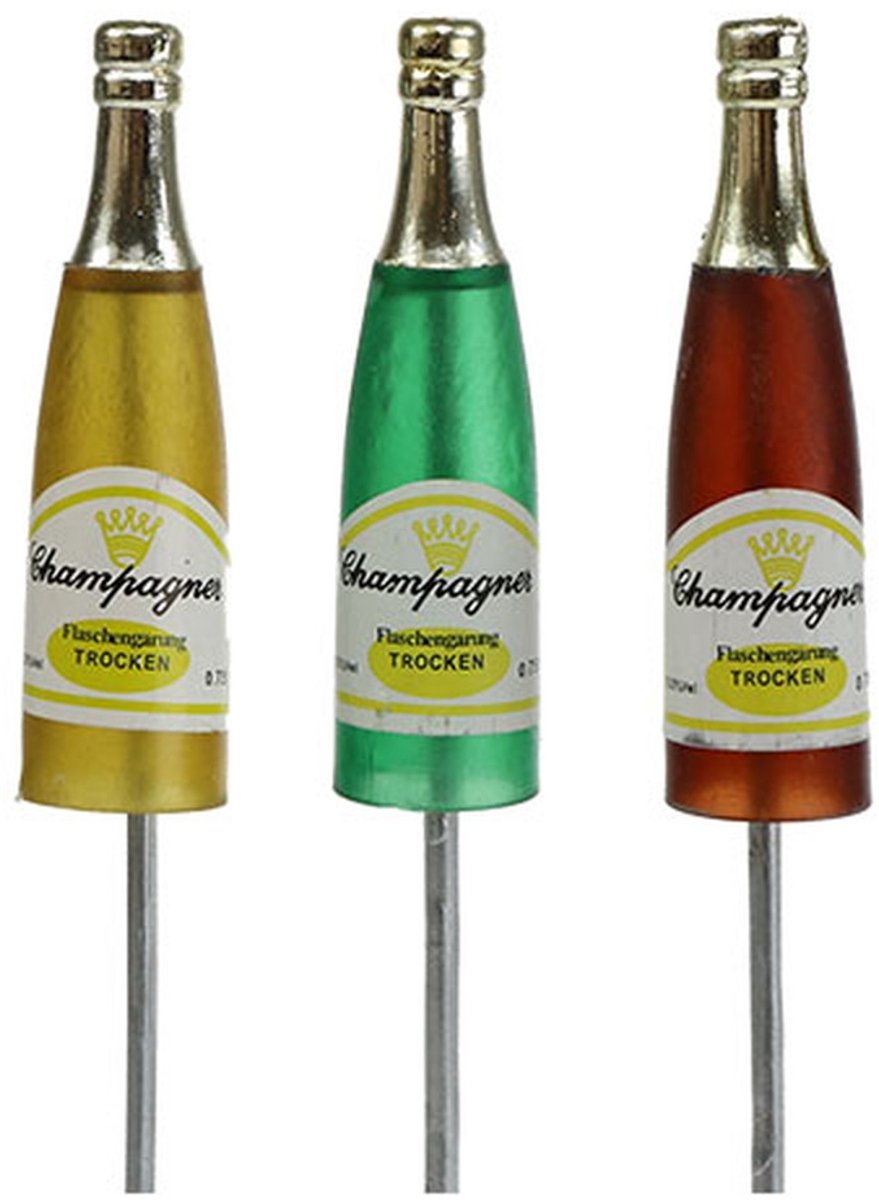 Stekker champagneflessen bruin, groen, geel 7,5cm L28,5cm 10 stuks, 10