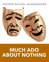 De maskers van de komedie en tragedie boven de titel Much Ado About Nothing, Oxford School Shakespeare.