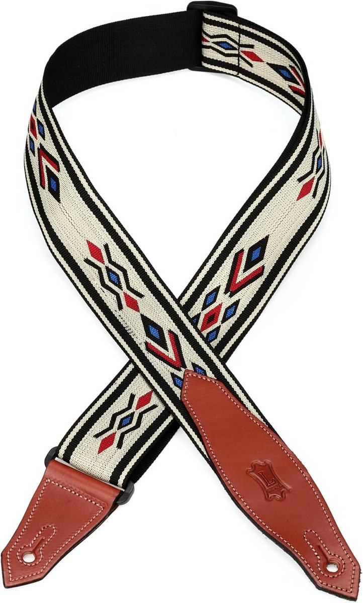 Gitaarriem Jacquard Weave - 2 inch Multi-kleurig met Leren Uiteinden