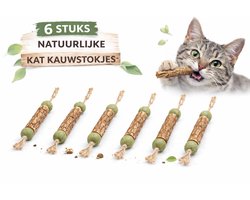 6 Stuks Natuurlijke Kauwstokjes voor Katten – Catnip Speelgoed – Gebitsverzorging, Frisse Adem & Kattenspeeltje voor Kitten en Kat