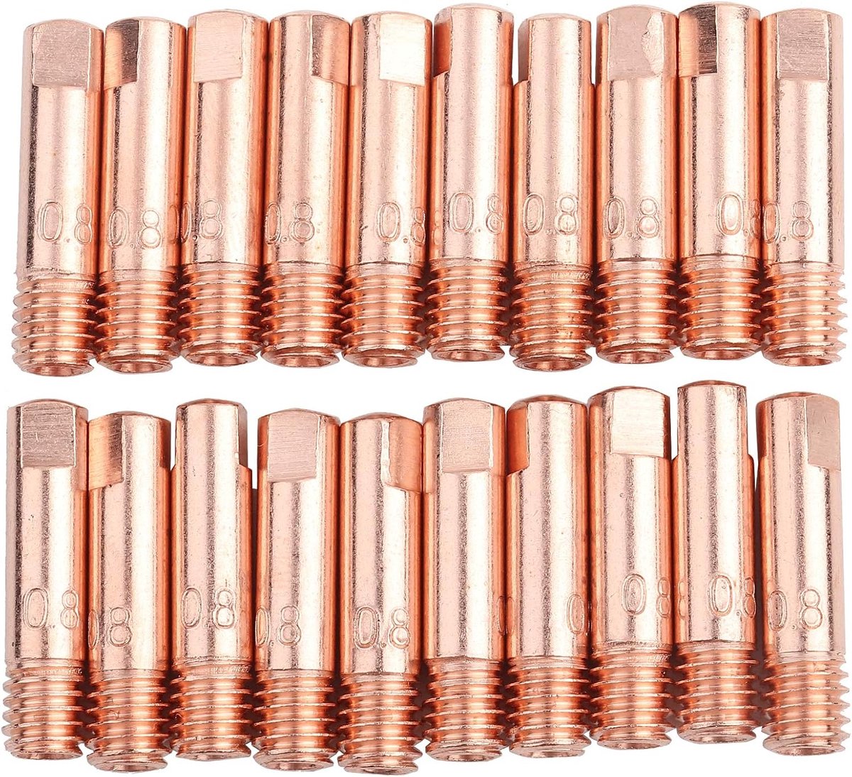 Lasmondstuk voor koperen buis 0-8 mm, compatibel met MIG/MAG 15AK lasverbruiksartikelen - verpakking van 20 stuks (0-8 mm/0-031 inch) - mondstukhouder - 15AK contacttip - Binzel model MIG/MAG lasaccessoires - draadgeleider - gasloos lastoorts.