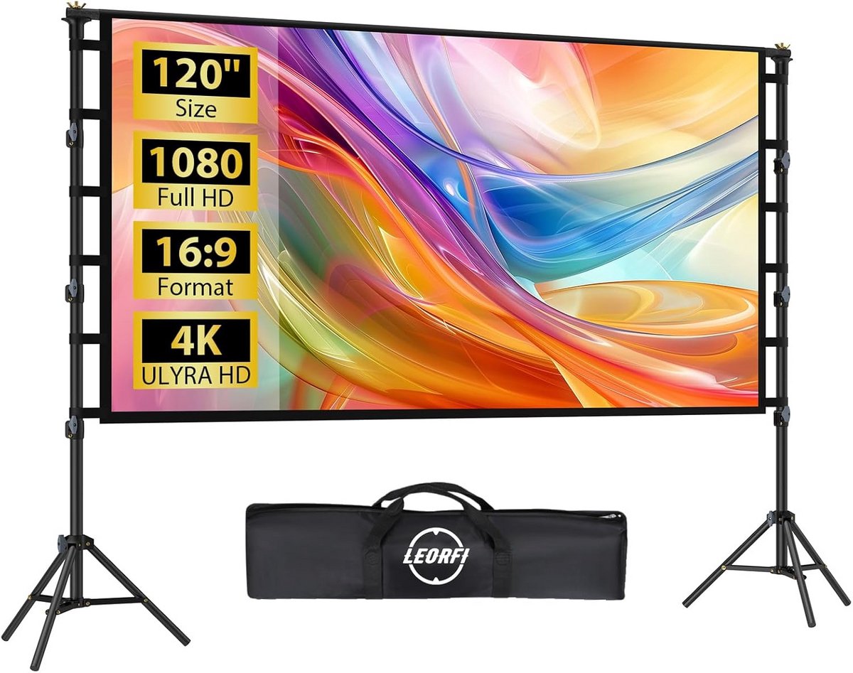 Draagbaar 120 Inch Projectorscherm met Verstelbare Standaard - 16:9 4K Full HD voor Binnen en Buiten
