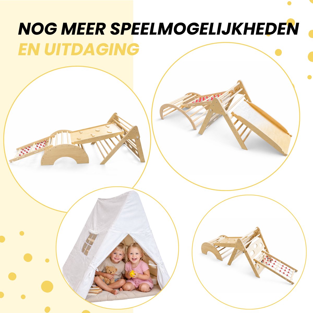 Dastium Kids Add-on - Klimnet voor Dastium Klimrek - Tipi Tent - Pluche Bal - Montessori Speelgoed - Naturel — afbeelding 3