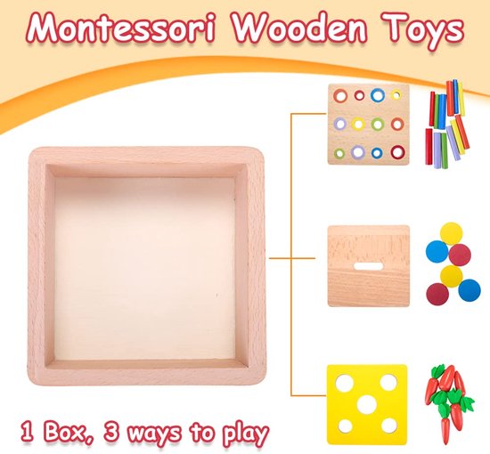 Montessori speelgoed 4-in-1 - Houten object permanence doos en sorteerspel - Motoriek speelgoed voor baby's vanaf 6 maanden - Educatief cadeau voor 1 jaar - Jongens en meisjes — afbeelding 4