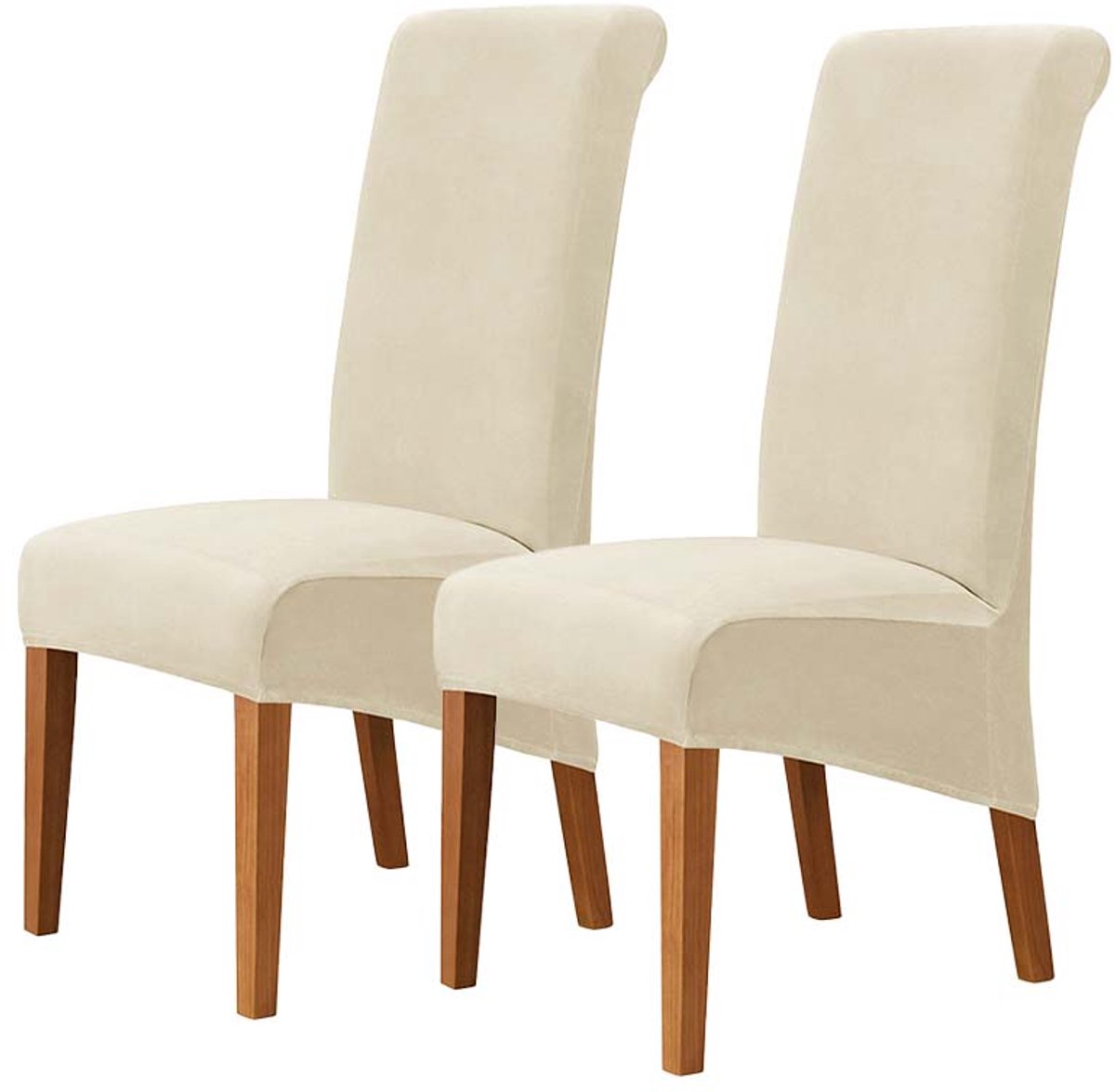2 Stuks Elastische Eetkamerstoelhoezen - Beschermhoezen Voor Eetkamerstoelen En Hoge Stoelen - Met Elastische Band Voor Perfecte Pasvorm (Beige wit)