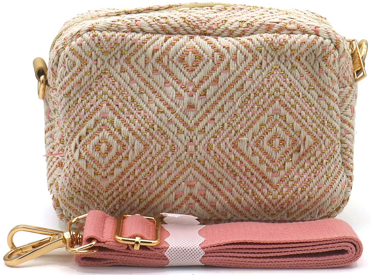 Tas - glitter stof - roze - 18x12,5x7 cm