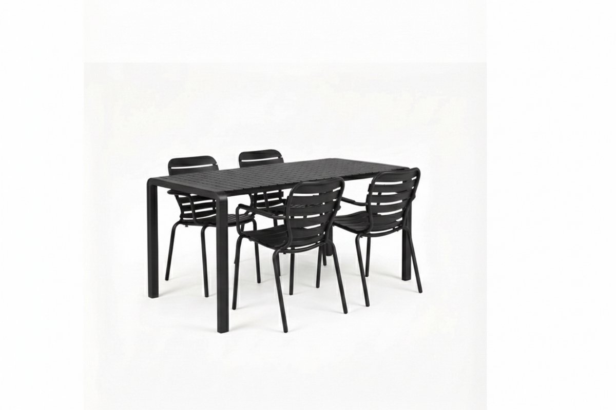 Zuiver Vondel Tuinset 4 personen - tuintafel + 4 stoelen met armleuning Zwart