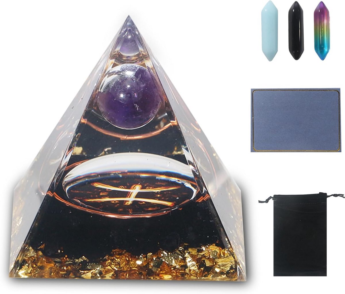 Orgonite Energiepiramide met Kristallen en Sterrenbeeld (Vissen) voor Chakra Healing en Meditatie