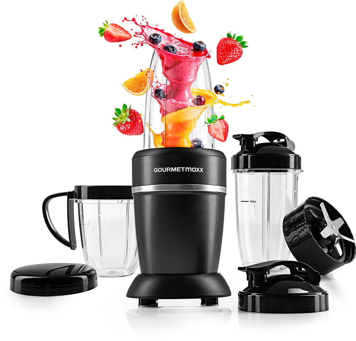 GOURMETmaxx Nutrition Mixer 1000 Watt | Smoothie Maker mit to go Deckel | Standmixer mit Mixbecher & Frischhaltedeckel – ideal zum Aufbewahren | Standmixer mit Zubehörset L für Shakes, Smoothies etc. — afbeelding 1