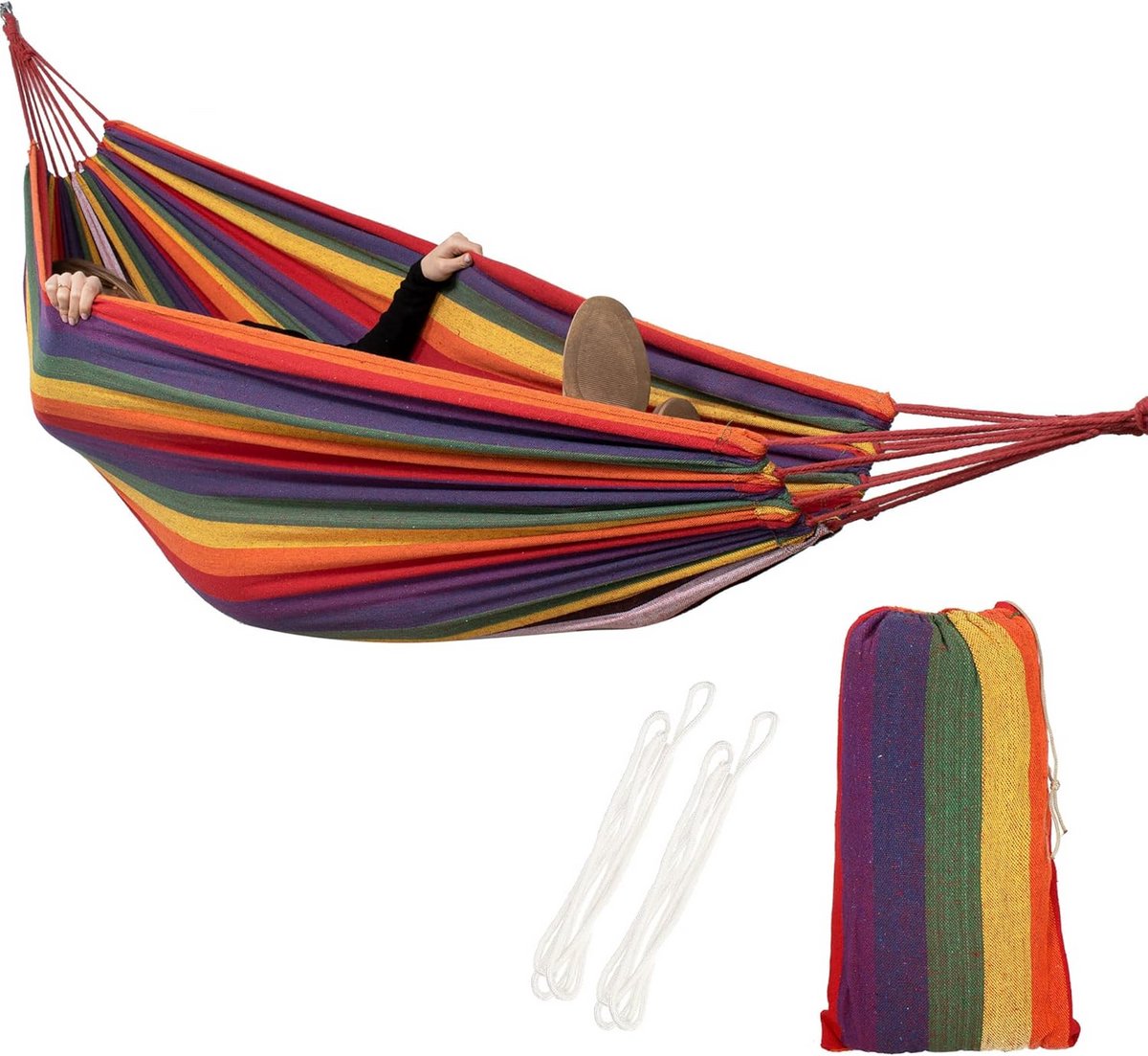Zware Tweepersoons Hangmat met Opbergtas | Multicolor 200x150 cm
