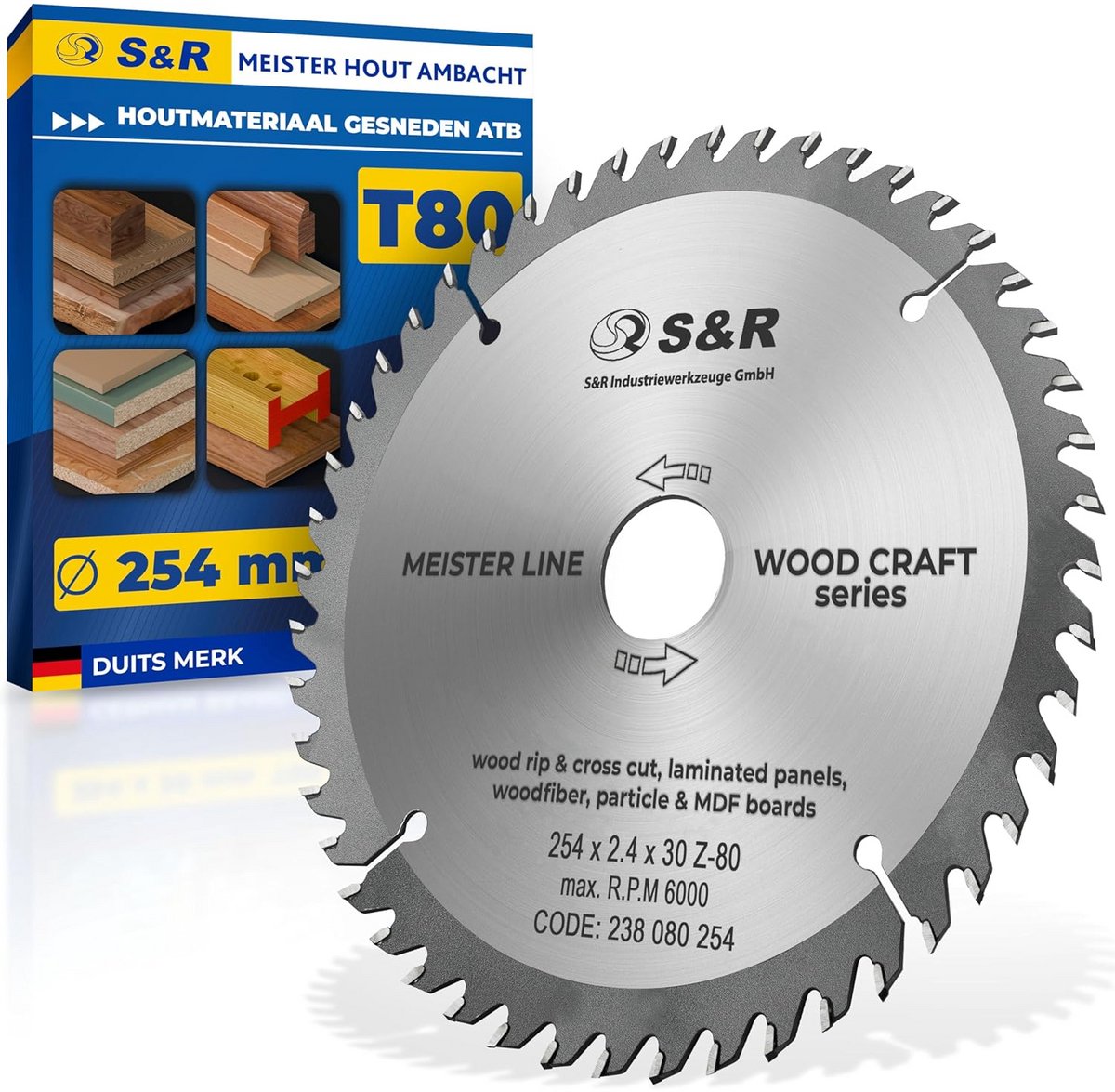 Cirkelzaagblad 254 mm - 80 Tanden voor Houtbewerking | Voor Afkortzaag, Verstekzaag & Tafeltzaag | Industrieel Kwaliteit | Geschikt voor Hardhout, MDF, Spaanplaat