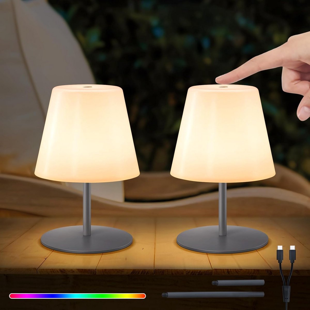 Draadloze Oplaadbare Tafellamp Set van 2 - Mini LED Lampen voor Binnen en Buiten - Dimbaar