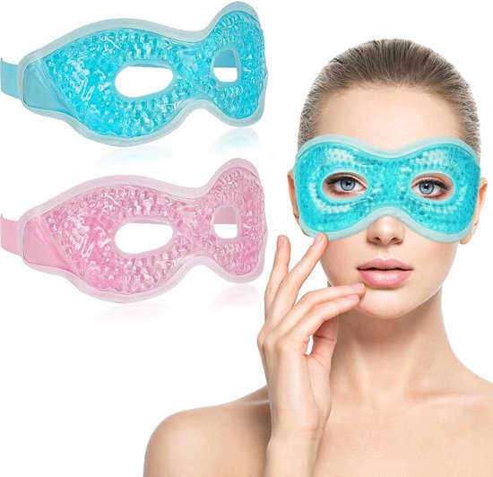 set van 2 - Verkoelend oogmasker - Gel oogmaskers - slaapmasker - Reismasker - Blinddoek - warm en koud gebruik - Verlicht Oogvermoeidheid, Migraine, Wallen en Donkere Kringen - Blauw, Roze