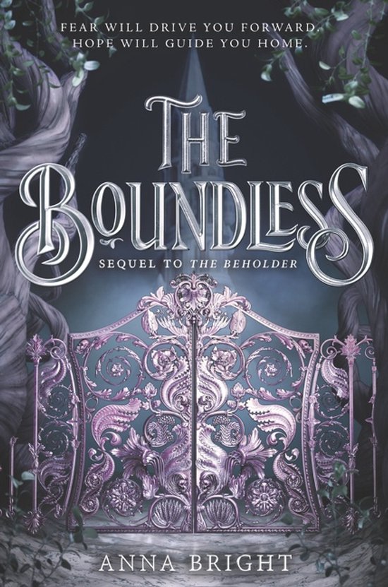 Livre 'The Boundless' par Anna Bright, avec une porte ornée et le texte : 'Fear will drive you forward. Hope will guide you home.'
