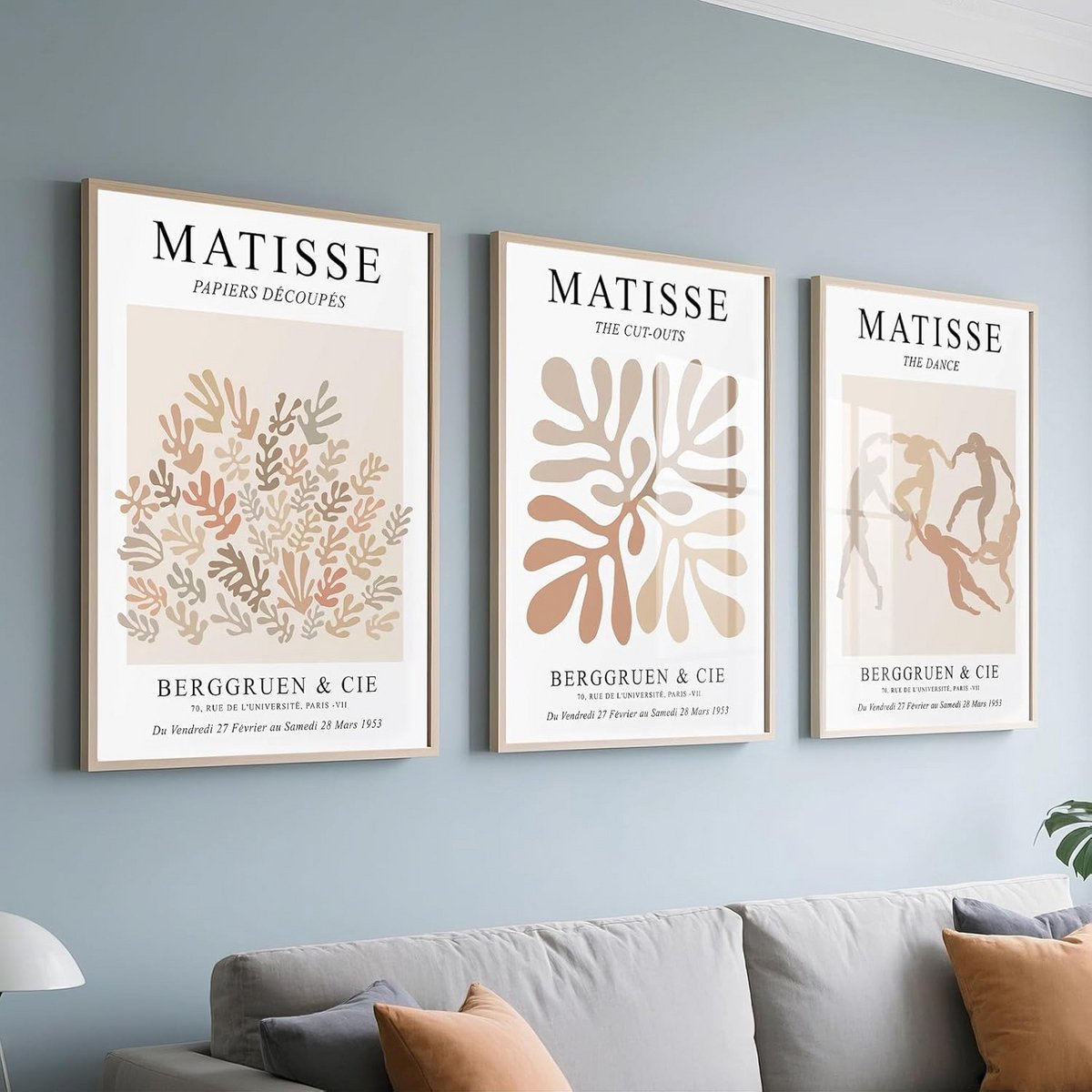 Set van 3 Wandafdrukken in Beige Canvas - Neutraal Vintage Stijl voor Woon- of Slaapkamer