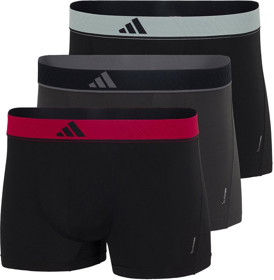Set van drie boxers: zwart met rode band, grijs met zwarte band, zwart/grijs gemarmerd met groene band.